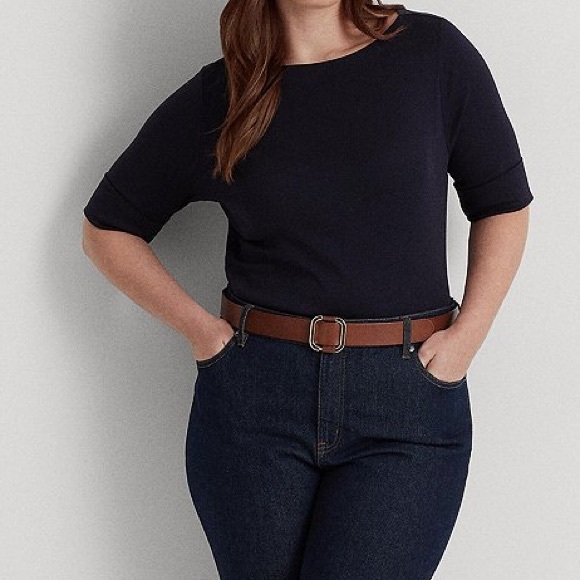 Lauren Ralph Lauren Stretch Cotton Boatneck Tee Lauren Navy Size XXL - Picture 3 of 14